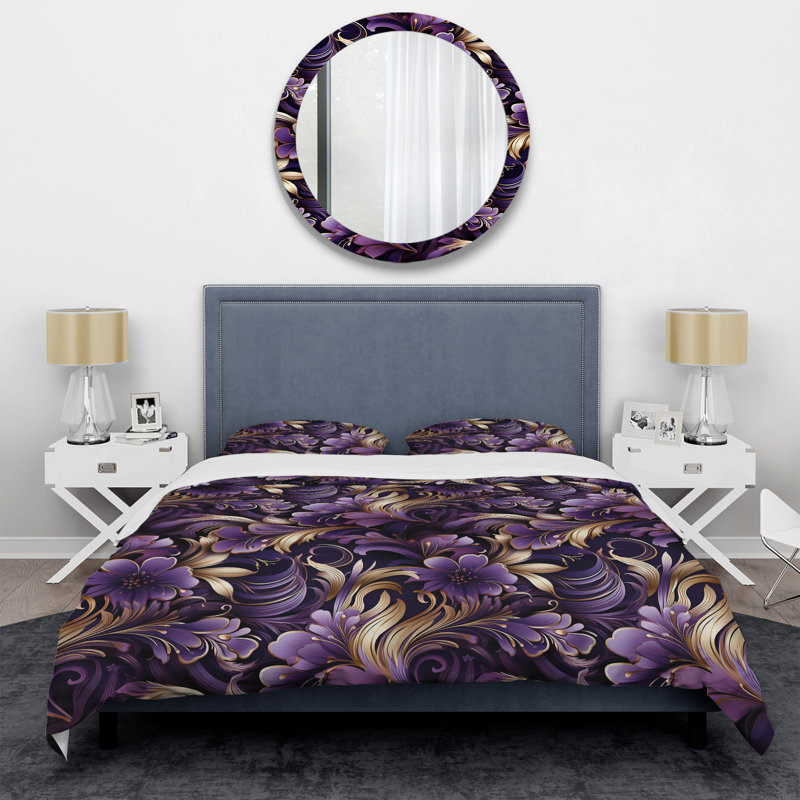 Glamorous Gold And Purple Damask Pattern - Ensemble de housse de couette en marbre