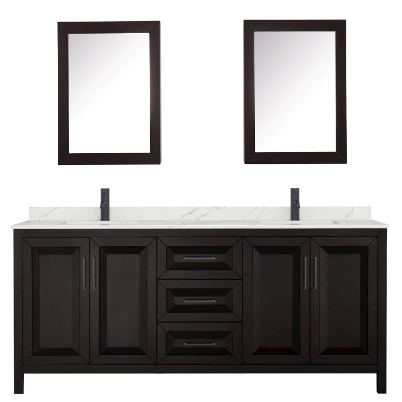 Daria 80 in. with Mirror Vanity, White Quartz, Brown, Matte Black