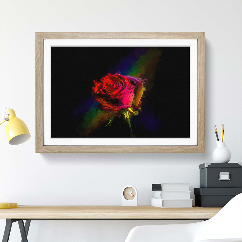 Rainbow upon a Red Rose in Abstract - Picture Frame Graphic Art Print, 62cm H x 87cm W x 2cm D, Oak Framed