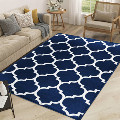 AVA Navy Machine Tufted Printed Area Rug