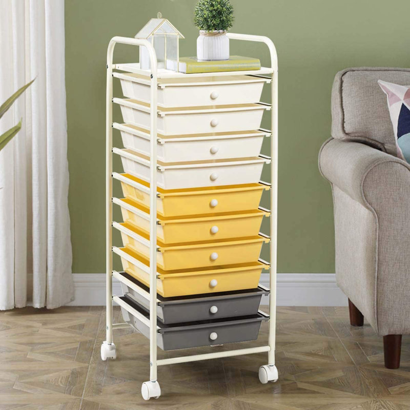 Halley 10 Drawer Storage Drawer, White, White/Yellow/Gray
