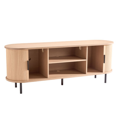 Meuble télé, meuble audio-vidéo pour téléviseur de 58 po ou moins, capacité de charge de 350 lb, meuble télé avec tablettes de rangement réglables et porte roulante, meuble télé pour le salon, la chambre à coucher, Burlywood