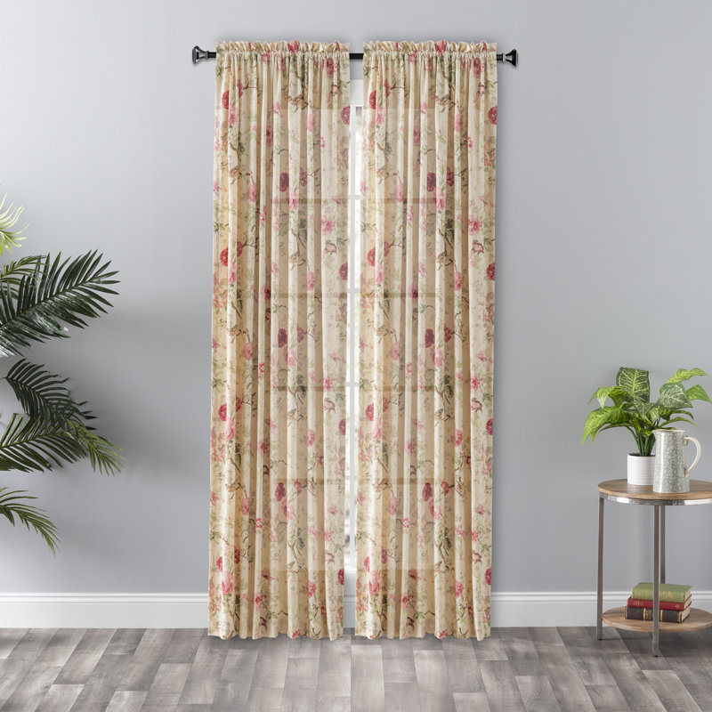 Alita Semi Sheer Curtain Single Panel, Red, 48" W x 63" L