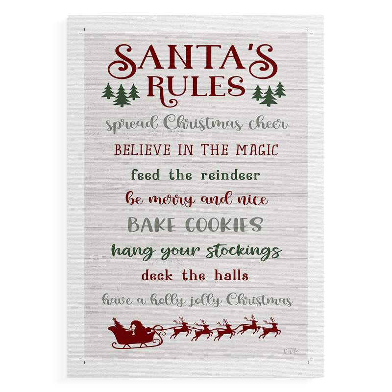 Santa's Rules - Toile imprimée seulement - NON-CADRE, H 12 po x l 8 po