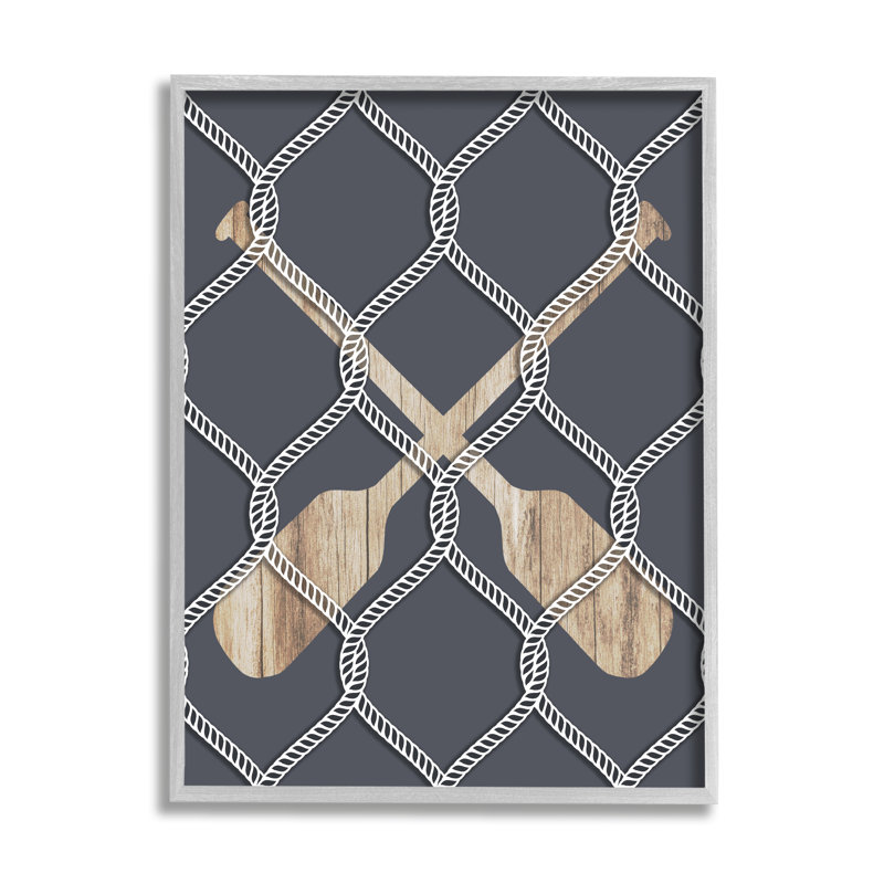 «Nautical Oars Coastal Rope Pattern» par Lil 'Rue - cadre flottant, impression sur bois, H 14 po x l 11 po x P 1,5 po