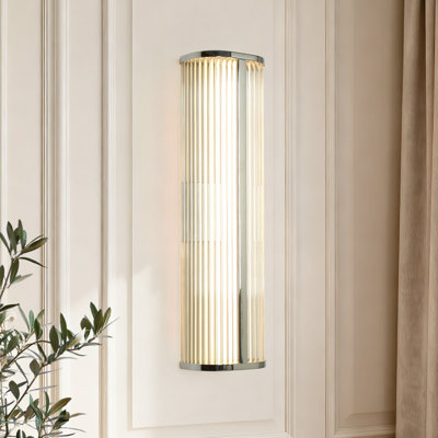 Applique murale moderne 23,6 po à DEL avec verre transparent nervuré, lumière de meuble-lavabo chromée à intensité variable 28 W, applique murale pour salle de bain, couloir et chambre à coucher