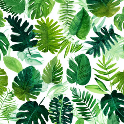 Peel and Stick Wallpaper Watercolor Tropical Green Leaves Palm Monstera Contact Paper Removable Self Adhesive Wall Mural Wall Decor for Bedroom Kitchen Cabinets 24in x 118in