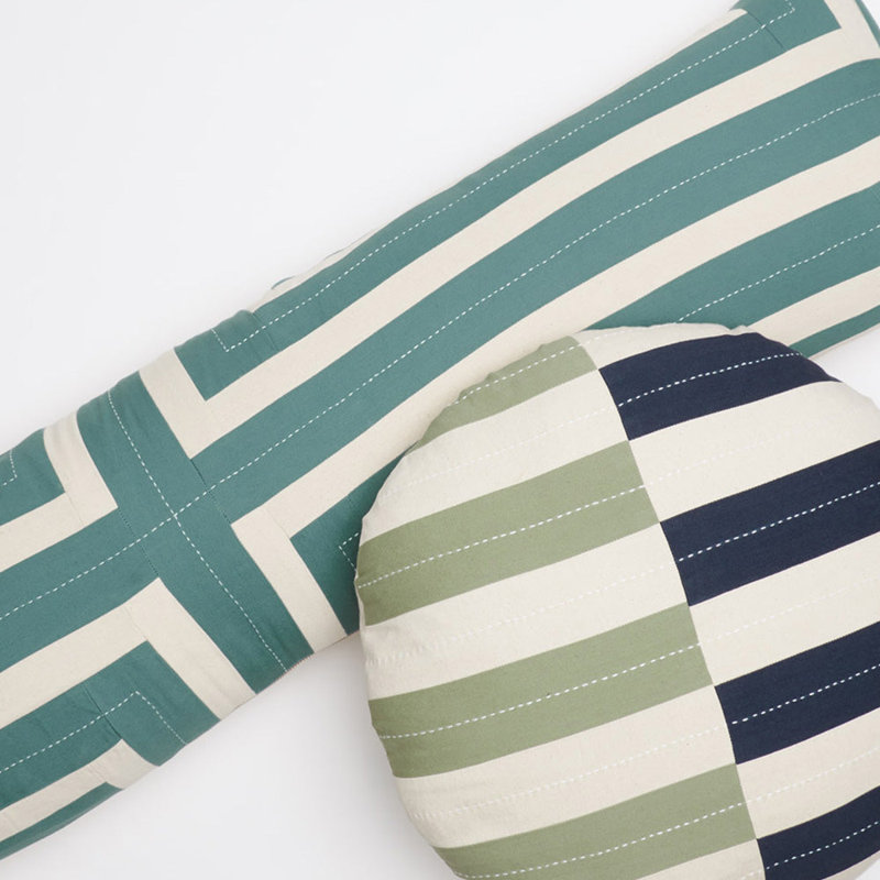 Interlock Lumbar Pillow Cover & Insert, White/Spruce, 16''H x 26''W x 3''D