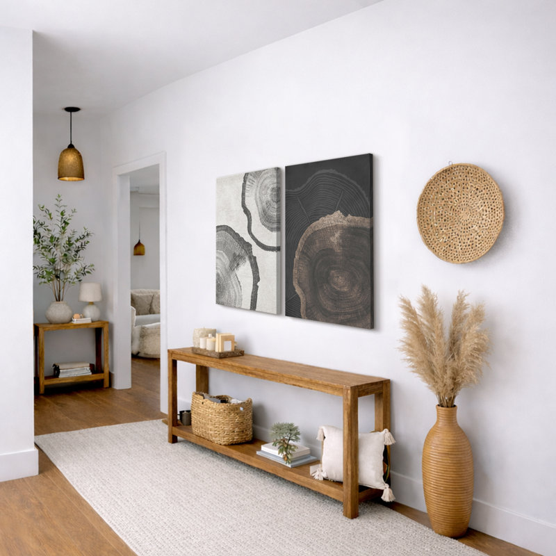 «Tree Ring», souche de bois gris, œuvre d'art neutre, photos de cabane de ferme rustique, ensemble de 2 impressions sur toile encadrées, 16 x 24 x 2, 24 x 36 x 2