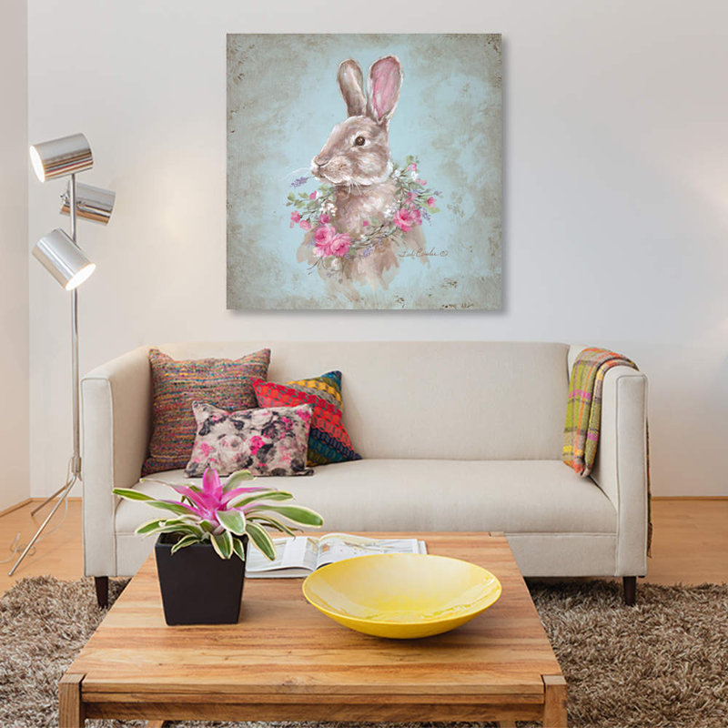 Bunny With Wreath by Debi Coules - Painting on Canvas, 66.04 cm H x 66.04 cm W x 3.175 cm D, No Frame