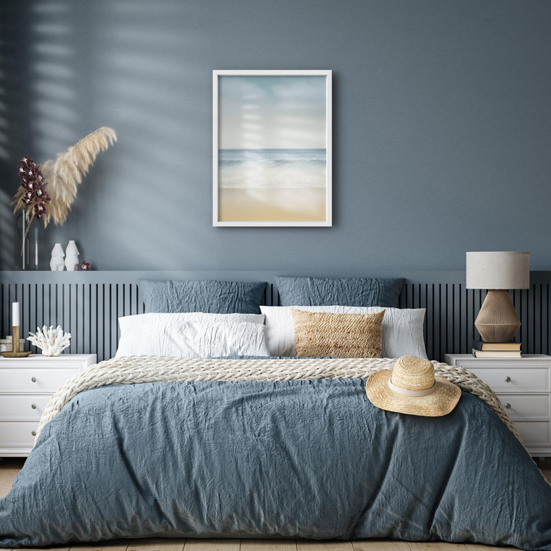 Reproduction d'une plage tranquille, vagues douces, Illustration de la nature, petite œuvre d'art, Blanc, H 14 po x l 11 po