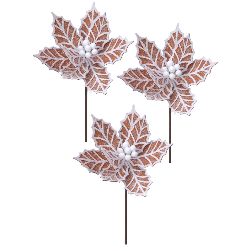 Ensemble de 3 branches artificielles de poinsettias, Brun