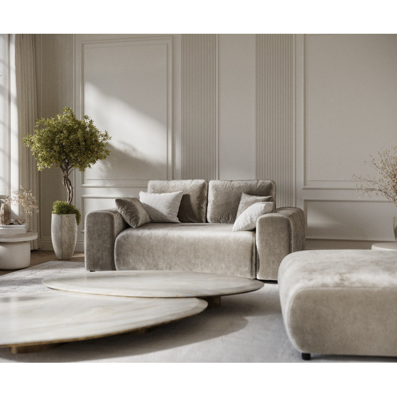 Two-seater square arms loveseat sofa, Beige