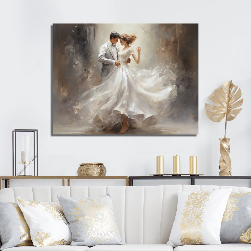 Danse valse en blanc I sur toile, H 44 po x l 34 po x P 1,5 po, Toile tendue