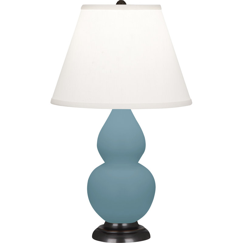 Small Double Gourd Table Lamp, Deep Patina Bronze, Matte Steel Blue