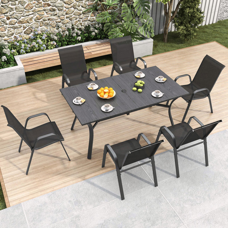 Ensemble de 6 chaises de salle à manger robustes pour l'extérieur avec siège large ergonomique, Noir