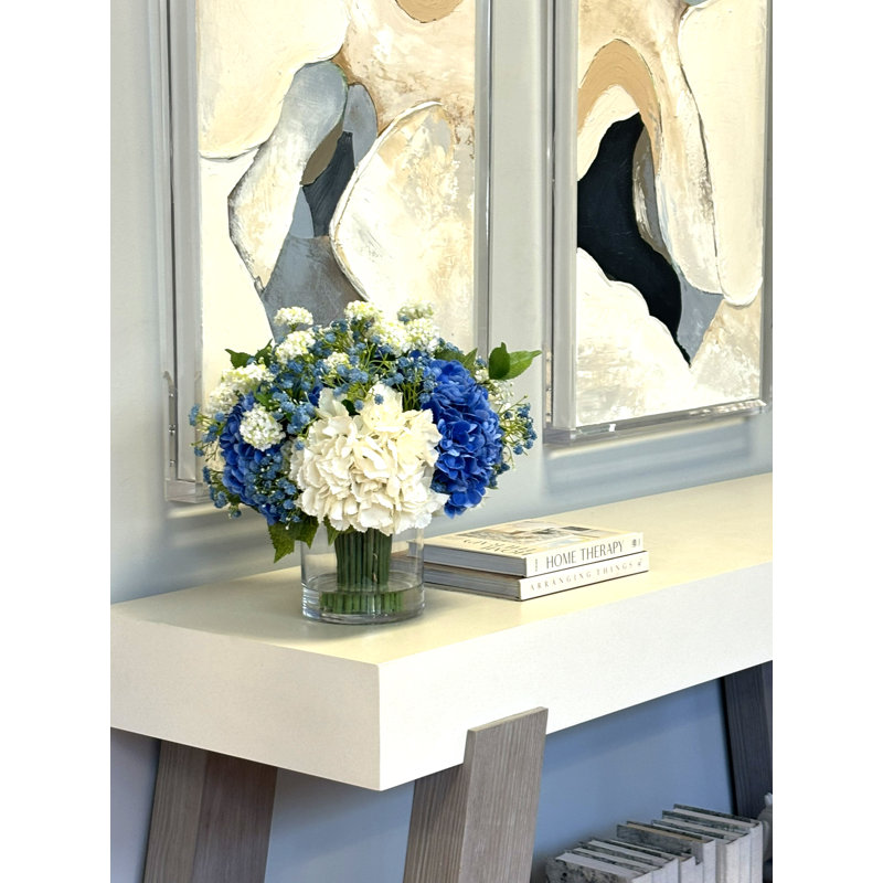 Hydrangea and Baby's Breath Arranged in Glass Vase