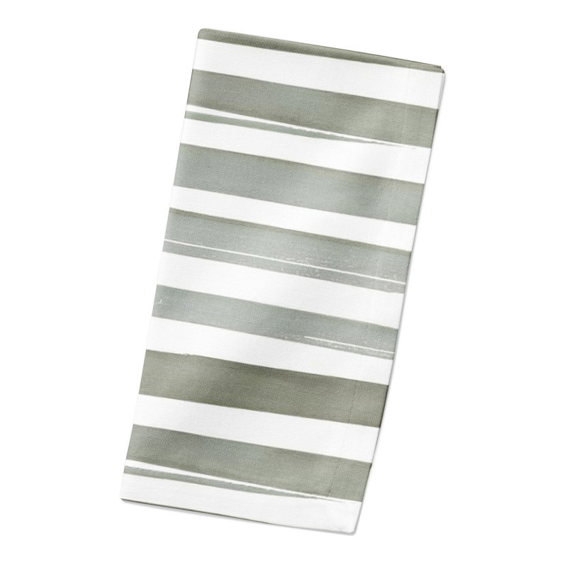 Candece Cotton Striped Rectangle Napkin, Green/White