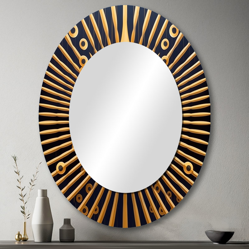 Visions Of Eye Of Consciousness Futuristic VII - Gold Glam Oval Wall Mirror, 43" x 33"