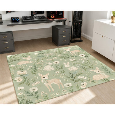 Tapis de lapin Aesthetic Forest Deer, motif animal mignon, tapis de sol antidérapant douillet lavable à la machine, décoration intérieure artistique pour salon, chambre à coucher, salle de loisirs, dortoir, appartement