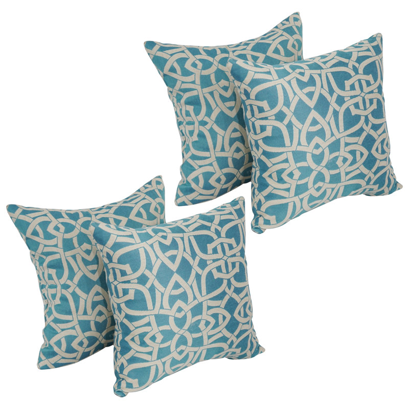 Premium Jacquard Outdoor Cushions Outdoor Square Pillow Cover & Insert, Blue/White