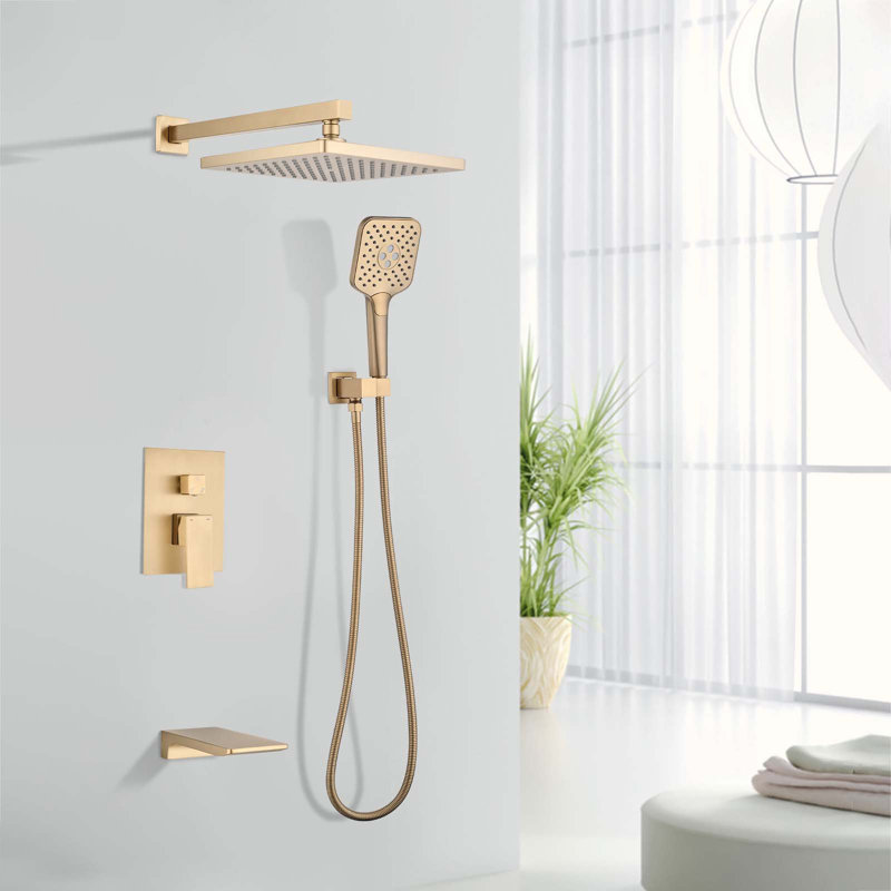 Complete Shower System with Rough in-Valve, Brushed Gold