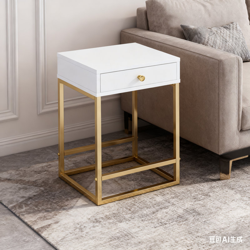 Coleen Accent Table For Living Room – Rectangular Side Table With 1 Drawer, X-Shaped Metal Trestle Base, 16"X12"X22"H, 40Lbs Top Weight Capacity