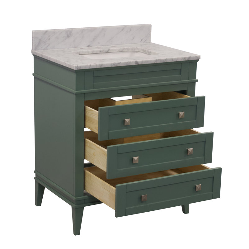Frankfurt 30" Single Bathroom Vanity Set with Sage Green Cabinet and Carrara Marble Countertop, Carrara Marble, Sage Green