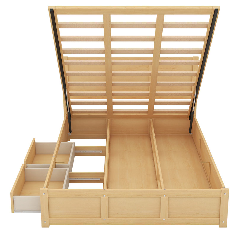 Lit plateforme en bois avec rangement inférieur et 2 tiroirs, Lit double