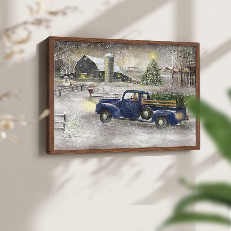 Souvenirs d'hiver - reproduction encadrée, H 22 po x l 28 po, Noyer