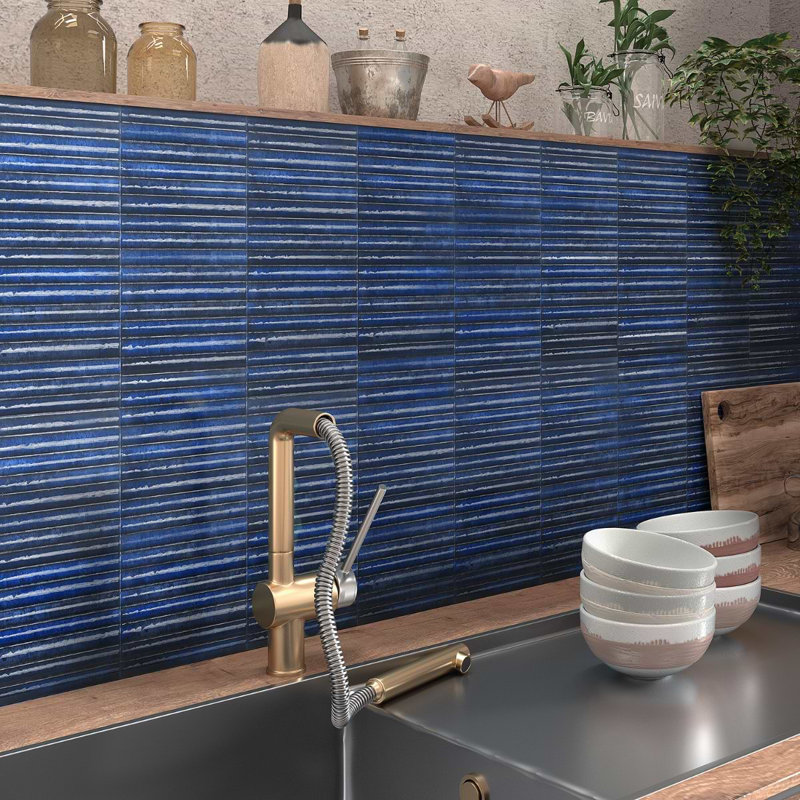 Curve Fluted 6X12 3D Glossy Ceramic Tile, Blue