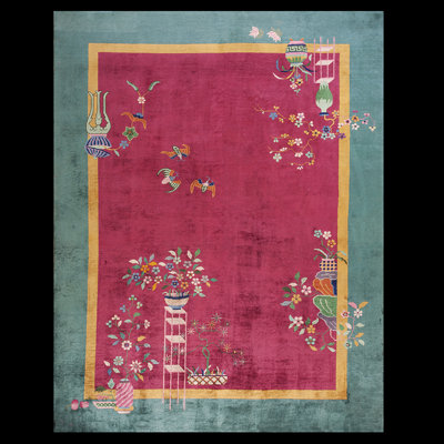 One-of-a-Kind Rectangle 8'11" X 11'5" 1920s Wool Area Rug in