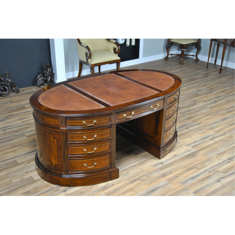 Oval Solid Wood Base Writing Desk, Brown