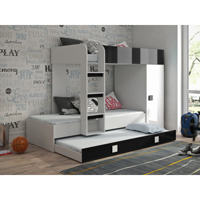 Farrell European Single (90 X 200 Cm) Bunk Bed with Storage Included with Trundle Included