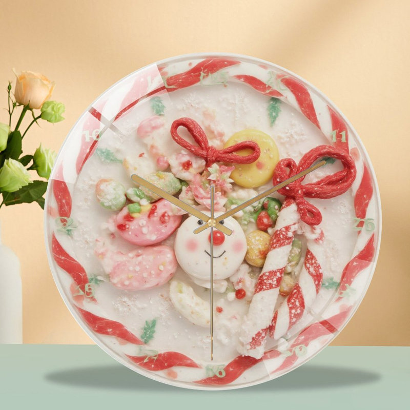 Avent - Bonbons - Assiette - Bonhomme de neige - Horloge murale moderne en verre 12 po