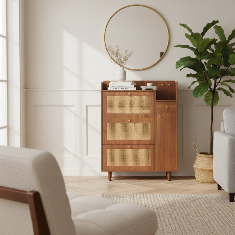 Modern Minimalist Multi-Drawer Entryway Storage Cabinet with Metal Legs