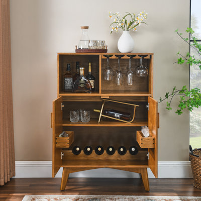 Armoire à vin rustique de 31,5 po avec tablette réglable et rangement, support et support en verre pour la salle à manger