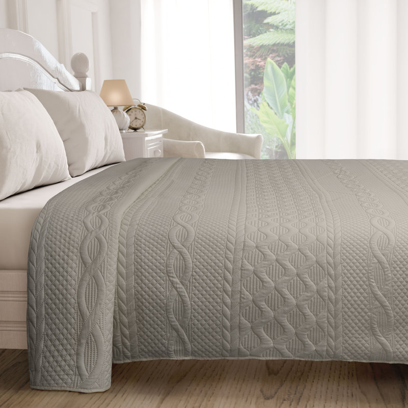 Aran - Elegant Quilted Bedspread Polyester Geometric Bedspread, Cream, Single Bedspread
