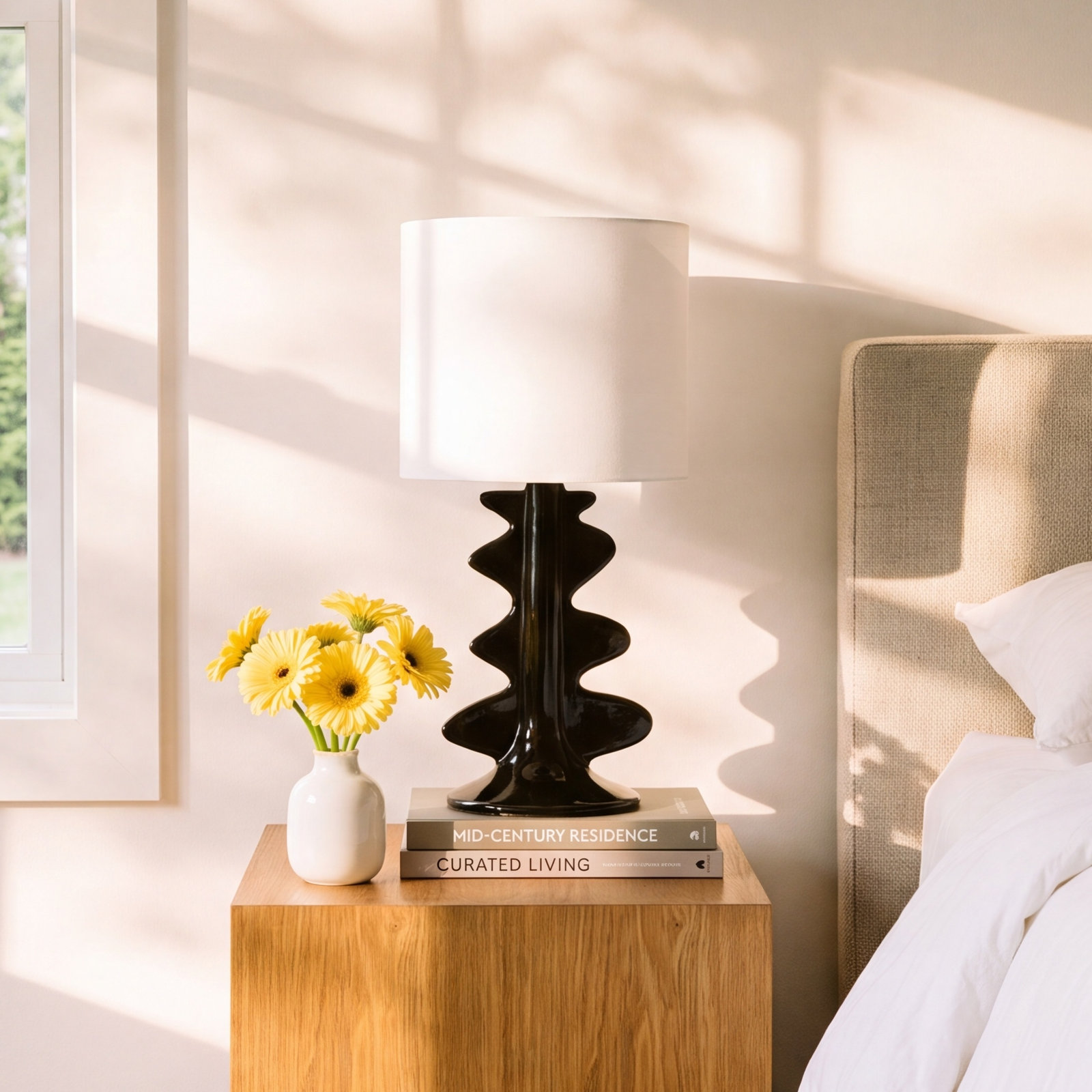 Ceramic Table Lamp, Gloss Black