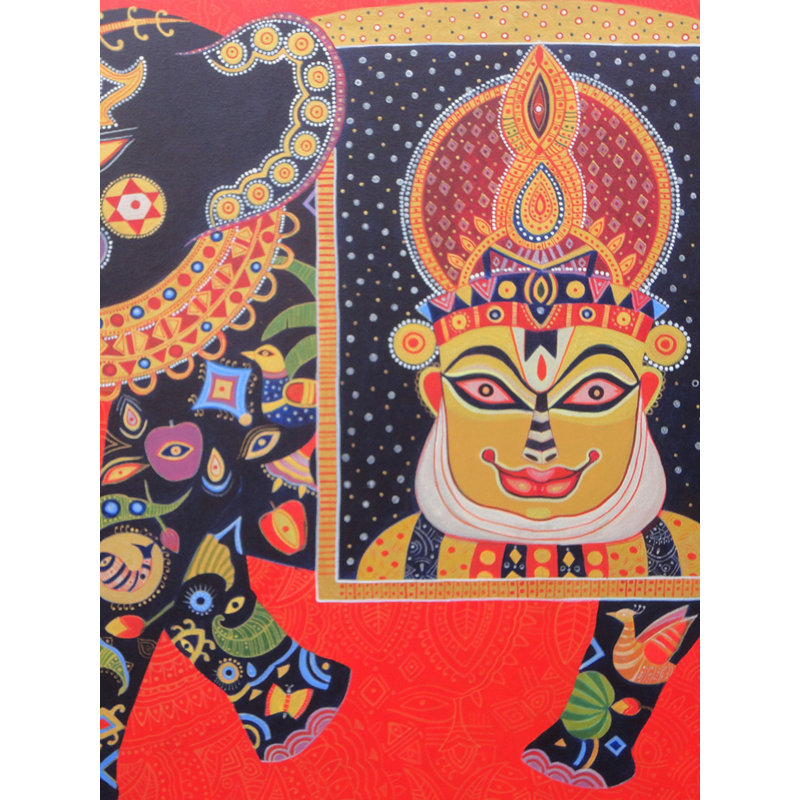 Art Kathakali sur éléphant | Acrylique sur toile | Par Bhaskar Lahiri