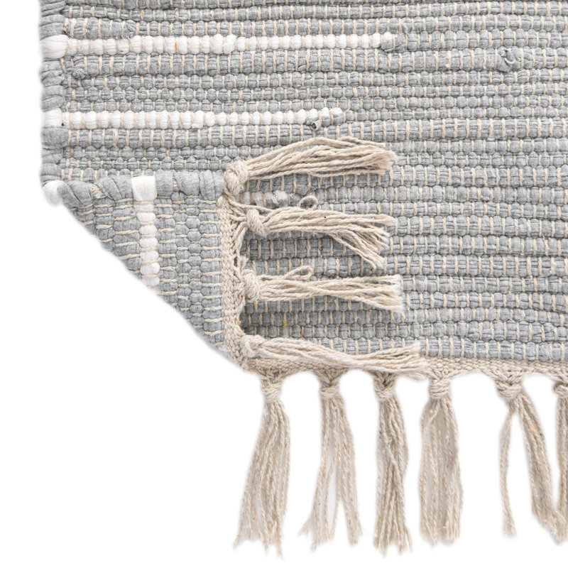 Tapis gris / blanc en coton tissé à plat à la main Justice, Rectangle 10 pi x 14 pi 1 po