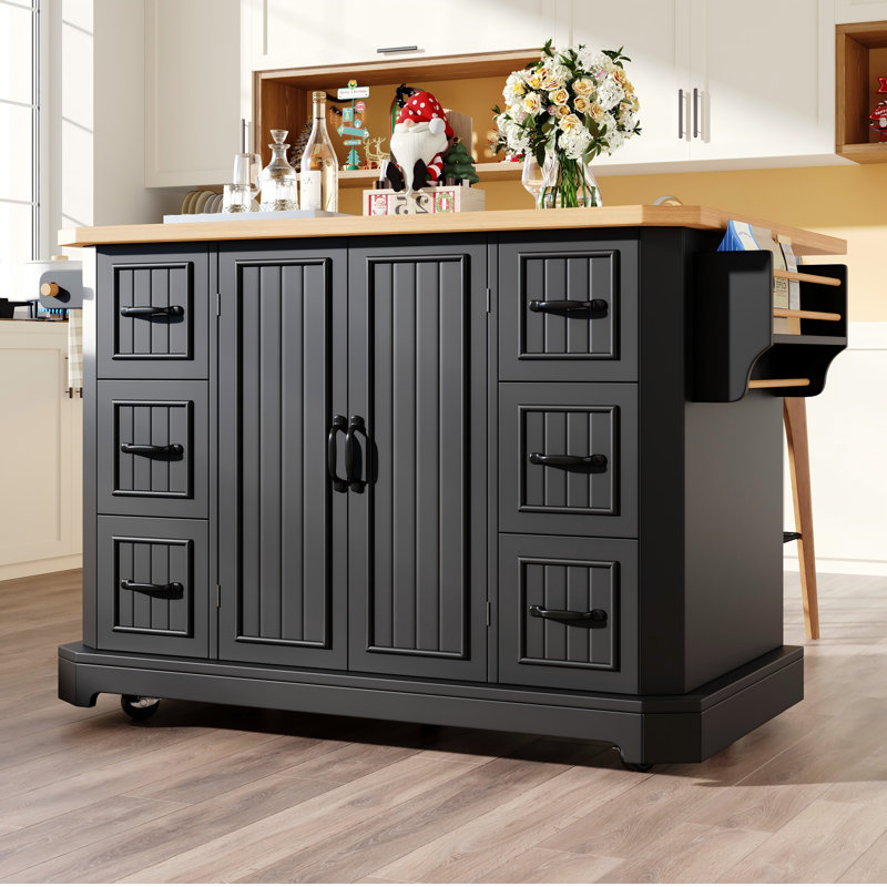 Wood Kitchen Island, Black