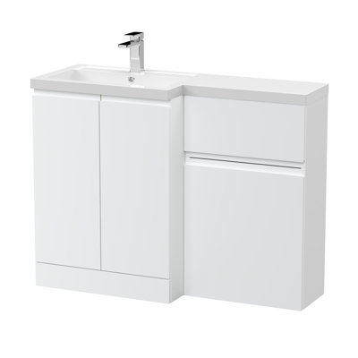 Hudson Reed Urban Floor Standing Satin Grey 1100mm x 390mm Combination Unit & Polymarble  Basin Left Hand