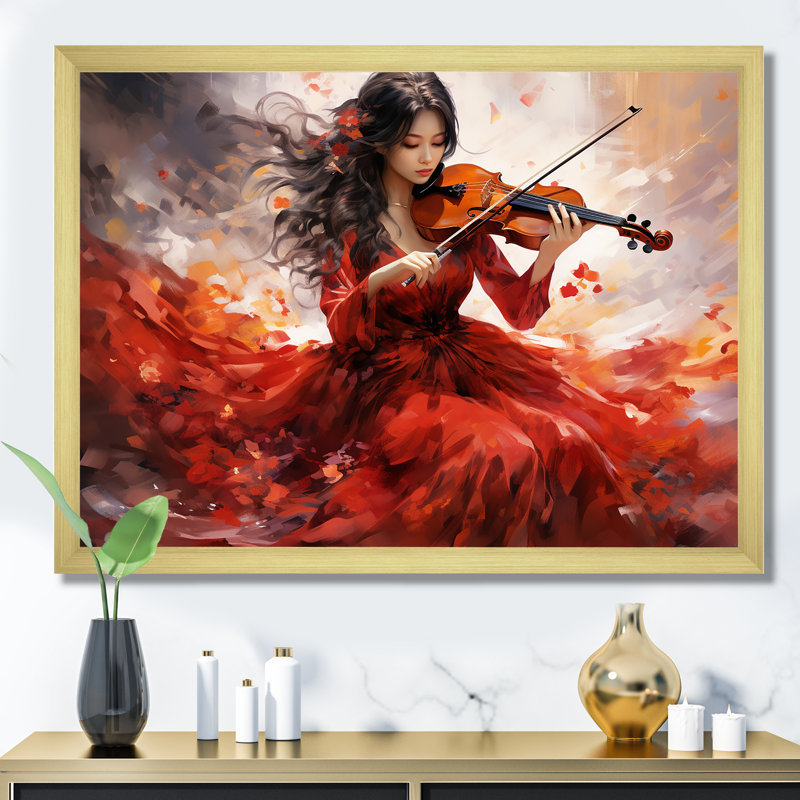 Violon Japanese Elegance I sur impression sur toile, Cadre doré simple, H 24 po x l 32 po x P 1 po