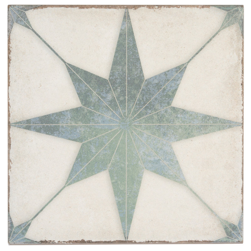 Faenza 8x8 White, Dusty Sage Green Porcelain Square Motif Wall and Floor Tile (6.46 sq ft/case) - 15 Pack, Green/White