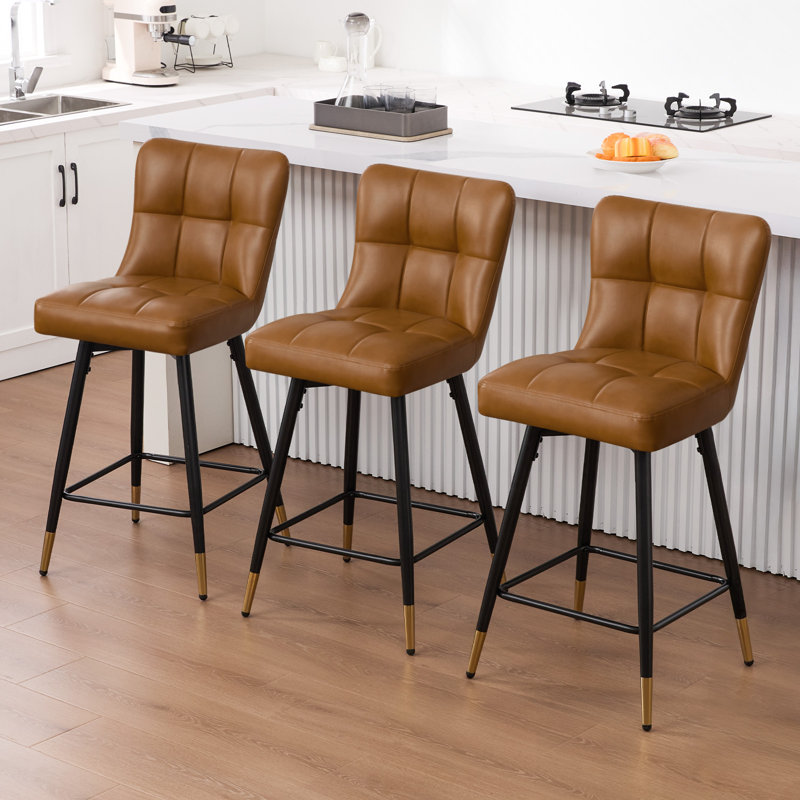 26"Swivel Upholstered Bar Stool, Brown, 3