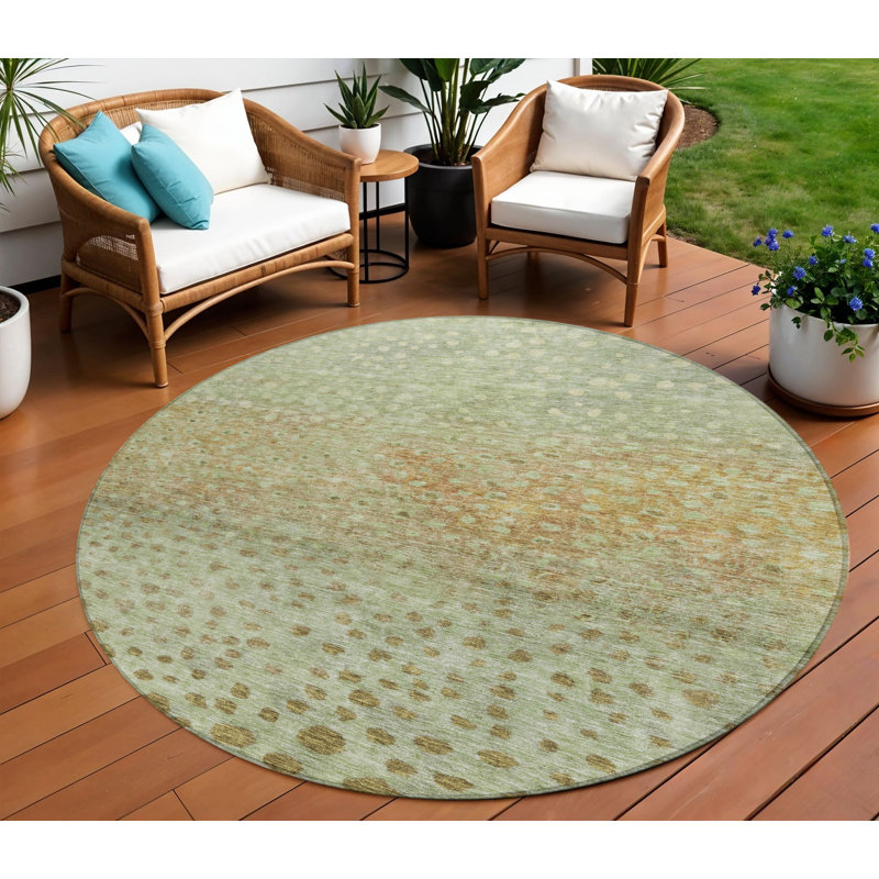 Tapis d'intérieur rond lavable abstrait vert artichaut 8 pi HomeRoots