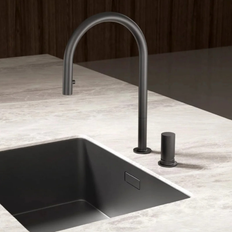 Fiat- Grey Gun Metal Sleek Kitchen Faucet Dual Pull Out Sprayer
