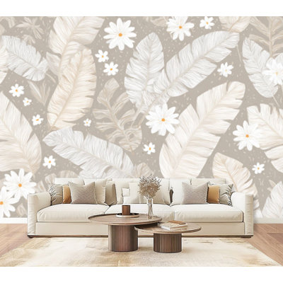 Papier peint adhésif peler et coller feuilles fantaisistes tropicales discrètes et murales de la jungle H 69 po x l 96 po amovible, adhésif mural en PVC pour chambre à coucher, salon, bureau à domicile