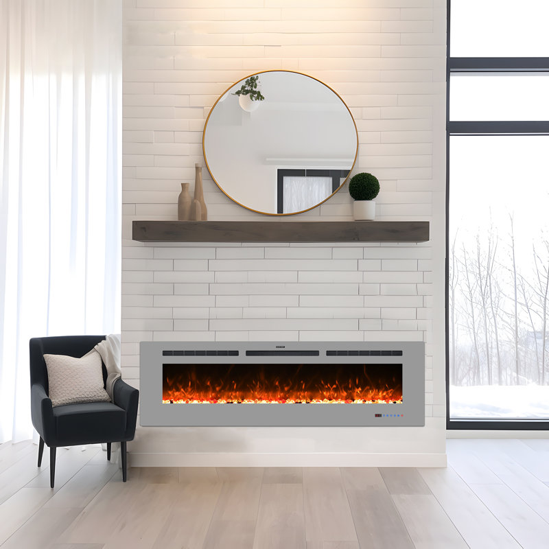 Ballari Electric Fireplace Insert with 5120 BTU, White, 17.7" H x 60" W x 5.9" D